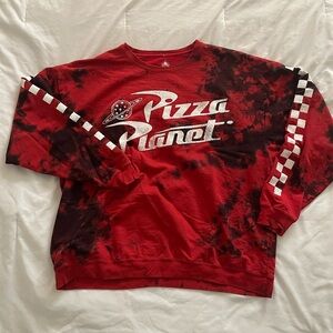 Official Disney Pizza Planet Red Tie-Dye Crewneck
